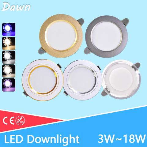 new LED Downlight 3W 5W 9W 12W 15W 18W Recessed Round LED Ceiling Lamp AC 220V 230V 240V Indoor down Lighting six color ► Photo 1/6