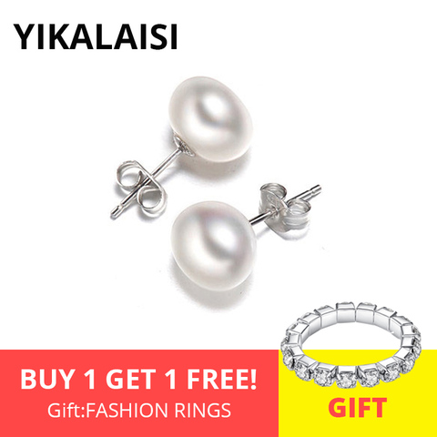 YIKALAISI 925 Sterling Silver Jewelry Natural Oblate Pearl Earrings Jewelry For Women 7-8-9-10mm Freshwater Simple Pearl earring ► Photo 1/6