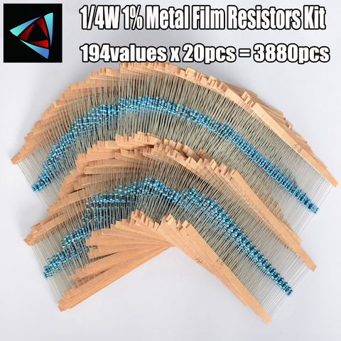 1/4W 0.25W 194valuesx20pcs=3880pcs 0.1R~22M 1% Metal Film Resistor Assorted Kit ► Photo 1/3