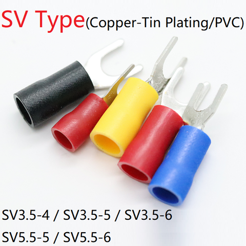 5pcs SV Type Wire Spring Terminal SV3.5 SV5.5 Fork U Y  PVC Insulate Ferrules Block Spade Cold Press Cable End Crimp Connector ► Photo 1/5