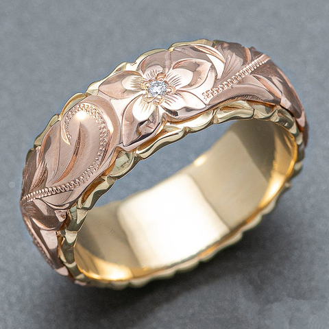 Huitan Women Wedding Bands Jewelry Carved Flower Shape Female Finger Rings Mosaic CZ Stone Fashion Valentines Gift Ring for Love ► Photo 1/2