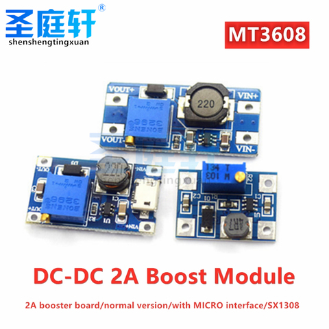 MT3608 DC-DC Adjustable Boost Module 2A Boost Module Boost Board with MICRO USB 2V-24V to 5V 9V 12V 28V for Arduin o ► Photo 1/6