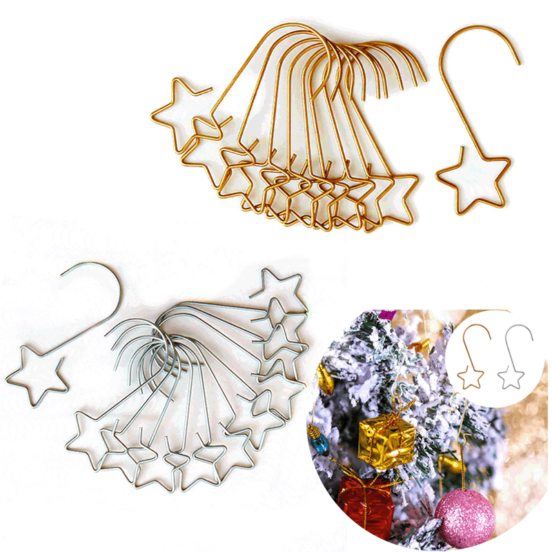 20pcs/pack Christmas Decoration Ornaments Star-shaped Metal Hooks for Xmas Tree 