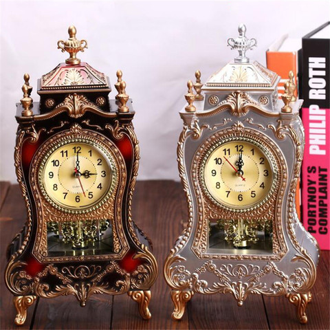 1PC 12 Songs Antique Clock Tower Shaped Table Clocks Creative Classical Decoration Swing Clock Living Room TV Cabinet Desk Clock ► Photo 1/6