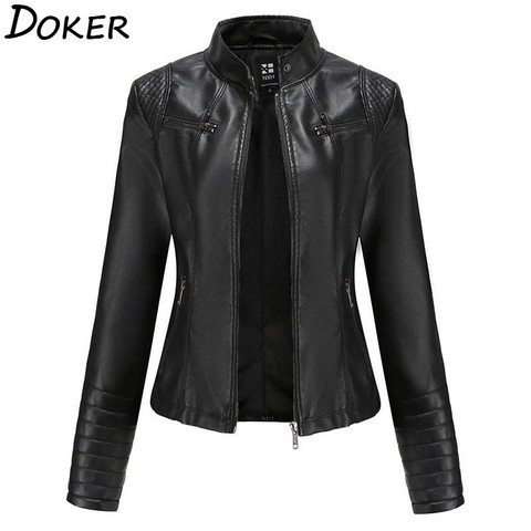 Women Faux Leather Jacket Autumn Winter Long Sleeve Plus Size Fashion Ladies Solid Zipper Biker Coat Female Casual Outwear ► Photo 1/6