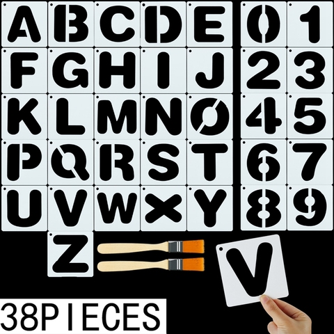 Alphabet English Letters Stencils Painting Scrapbooking Stamping Embossing Album Paper Template 36 Templates + 2 Brushes ► Photo 1/6