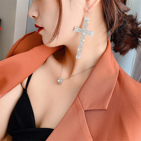 FYUAN Geometric Crystal Drop Earrings for Women Oversize Cross Rhinestone Dangle Earrings Statement Earrings Party Jewelry ► Photo 1/6