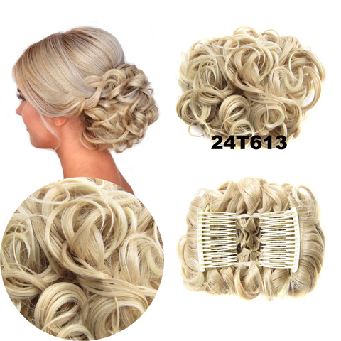 jeedou Synthetic Updos Curly Hair Chignon Clip On Hair Bun Pad Gray Bromn Mix Color Retro Style Women's Wedding Hairpieces ► Photo 1/6