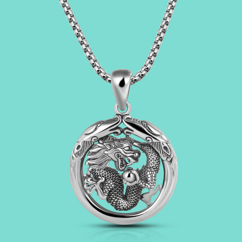 Japan Vintage Style Men's 100% 925 Silver Necklace Temperament Personality Dragon Pendant Solid Silver Jewelry Box Chain 45-70CM ► Photo 1/6