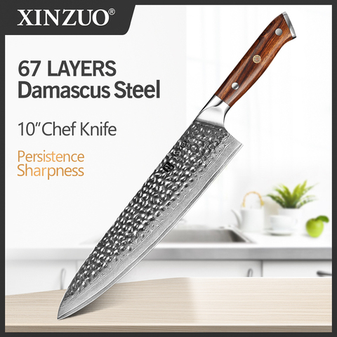 XINZUO 10'' inch Chef Knife Japanese VG10 67 Layers Damascus Stainless Steel New Design Chef kitchen Knives Ebony Handle ► Photo 1/6