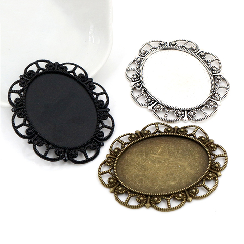 5pcs 30x40mm Inner Size Antique Silver Plated and Bronze and Black Cabochon Base Setting Charms Pendant ► Photo 1/4