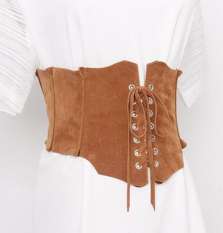 Women's runway fashion faux suede leather bandage Cummerbunds female Dress Corsets Waistband Belts decoration wide belt R3231 ► Photo 1/6