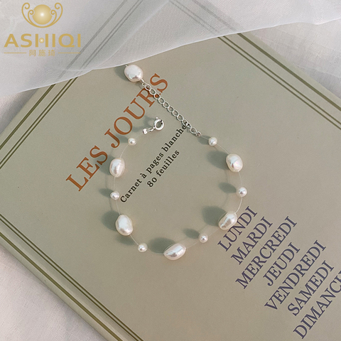 ASHIQI Natural Freshwater Baroque Pearl Bracelet with 925 Sterling Silver Button Jewelry for Women ► Photo 1/6