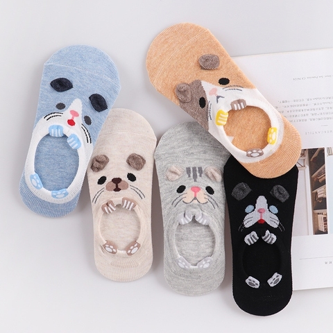 5 Pairs/lot Women Socks Candy Color Small Animal Cartoon Pattern Boat Sock for Summer Breathable Casual Girls Funny Fashion ► Photo 1/6