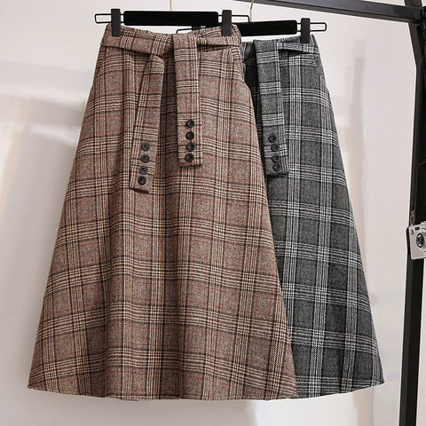 Large Size Women's Autumn and Winter Woolen Skirt 2022 New Plaid Skirts Womens High Waist Large Swing Jupe Lady Femme Saia f1920 ► Photo 1/6