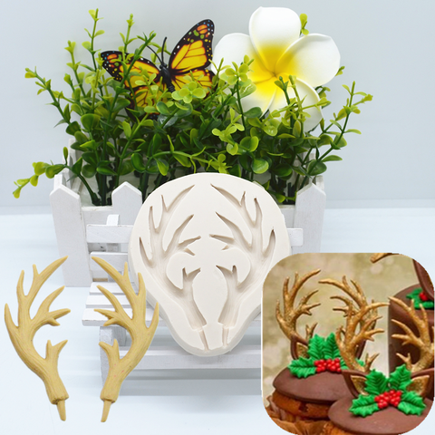Deer Horns Silicone Mold Kitchen Resin Cake Baking Tool DIY Chocolate Pastry Fondant Moulds Dessert Lace Decoration Supplies ► Photo 1/6
