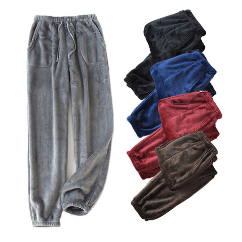 Winter Thick Plush Men's Sleep Pants Casual Pocket Pajama High Waist Loose Plus Velvet Home Pants Coral Fleece Male Sleepwear ► Photo 1/6