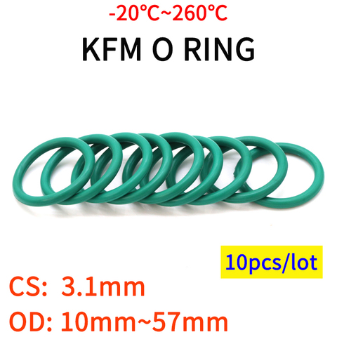 10pcs CS3.1mm OD 10~57mm Green FKM Fluorine Rubber O Ring Sealing Gasket Insulation Oil High Temperature Resistance Green ► Photo 1/3