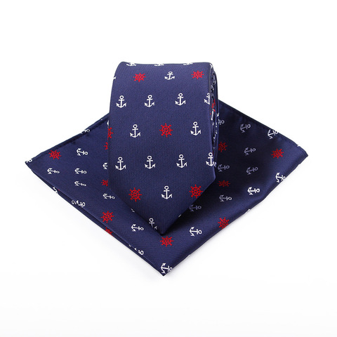 Brand New Luxury Blue Jacquard Weave Tie Set 6.5 cm Anchor Necktie Gravata Pocket Square Handkerchief Bowtie  Suit for Wedding ► Photo 1/6