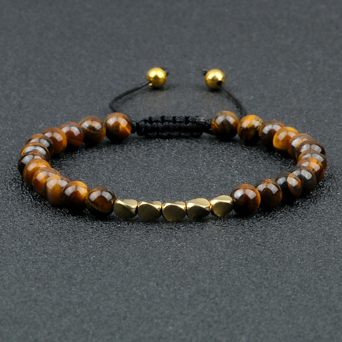 Irregular Copper Beads Braided Bracelet Natural 6mm Tiger Volcanic Lava Bangle For Women Men Handmade Ethnic Tibetan Jewelry ► Photo 1/6
