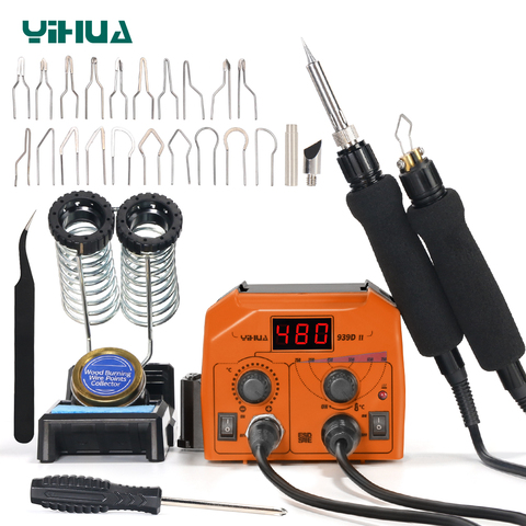YIHUA 939DII Adjust Temperature Electric Soldering Iron Station 250~750℃ Dual Carving Pyrography Pen Wood Embossing Burning Tool ► Photo 1/6