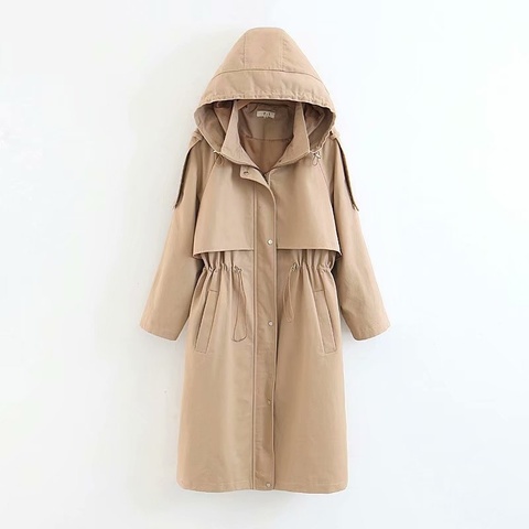 Women Casual Windbreaker Long Sleeve Zipper Hooded Outwear Solid Color Double Pocket Top 2022 Spring autumn Female Trench Coat ► Photo 1/6