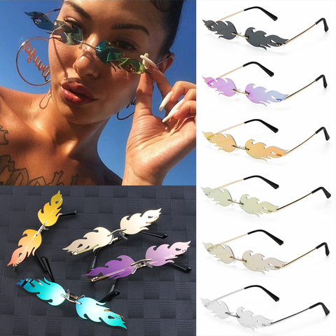 2022 Fashion Fire Flame Sunglasses Wave Rimless Narrow Retro UV 400 Streetwear Vintage Eye glasses Cycling Outdoor Accessory ► Photo 1/6