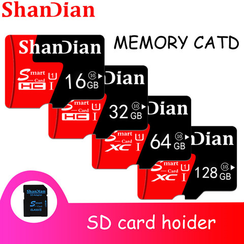 SHANDIAN Red TF/Micro SD Car CD Player Memory Capacity Expansion 8GB 16GB 32GB 64GB 128GB Free Gift Comes with SD Card Adapter ► Photo 1/6