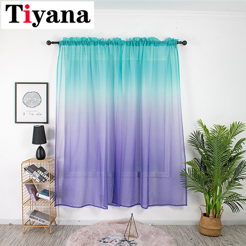 1 PC Sheer Gradient Curtains For Living Room Kitchen Short Window Draperies Scarf Purple Mysterious Tulle Wedding Decor ZH041X ► Photo 1/6