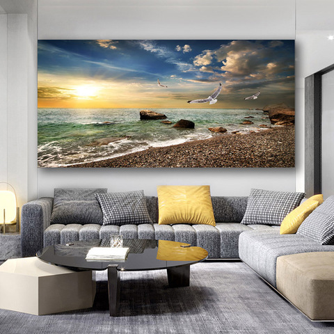 Modern Natural Landscape Poster Sky Sea Sunrise Painting Printed On Canvas Home Decor Wall Art Pictures For Living Room No Frame ► Photo 1/6