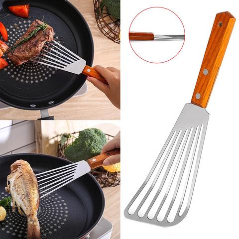 Kitchen Non-slip Stainless Steel Frying Spatula Leaky Shovel Fish Slice Cookware Wood Non-slip Rust-proof great for everyday use ► Photo 1/6