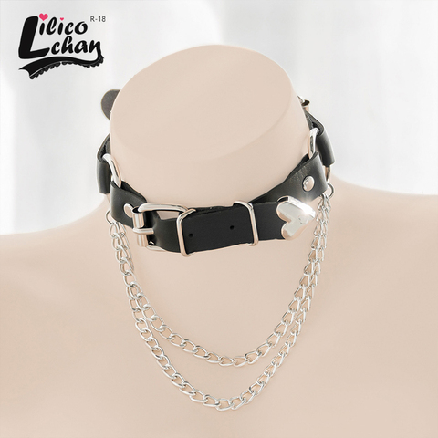 Sexy Punk Fashion Irregular Love Leather Neck Chains Collar Goth Dark Punk Girl with Clavicle Chain Goth Loli Necklace ► Photo 1/5