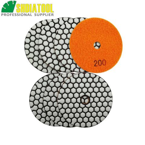 SHDIATOOL 7pcs 4inche #200 Dry Diamond Polishing Pads Very Competitive Diameter 100MM Resin Bond Diamond Flexible Saniding discs ► Photo 1/6