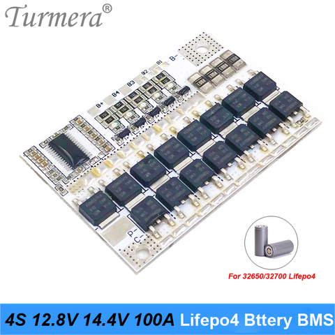 Turmera 4S 100A 12.8V 14.4V 32650 32700 Lifepo4 Battery Balance BMS for Electric Boat Uninterrupted Power Supply 12V Car Battery ► Photo 1/6