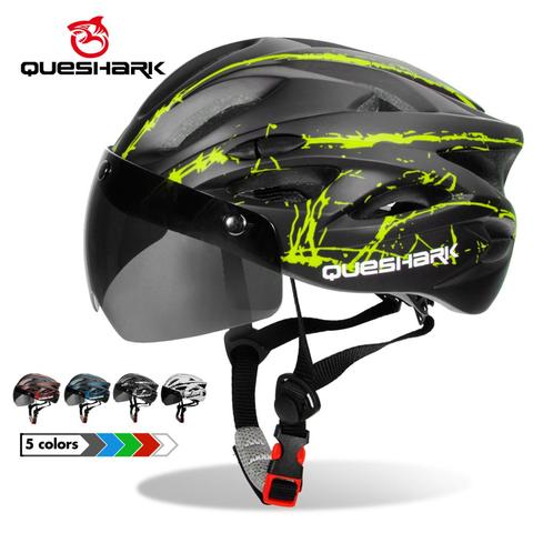 Queshark Black Goggles Bicycle Helmet Ultralight Pattern Bike Helmet Riding Mountain Road Bike Integrally Molded Cycling Helmets ► Photo 1/6