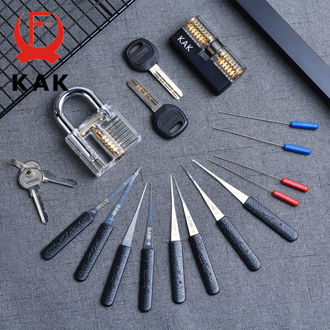 KAK Transparent Visible Pick Cutaway Practice Padlock Lock With Broken Key Removing Hook Kit Extractor Set Locksmith Wrench Tool ► Photo 1/6