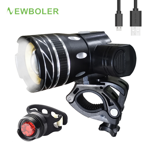 NEWBOLER 5000mAh Bicycle Light Set T6 USB Rechargeable Battery Adjustable Zoom Bike Front Headlight Cycling Lamp with Taillight ► Photo 1/6