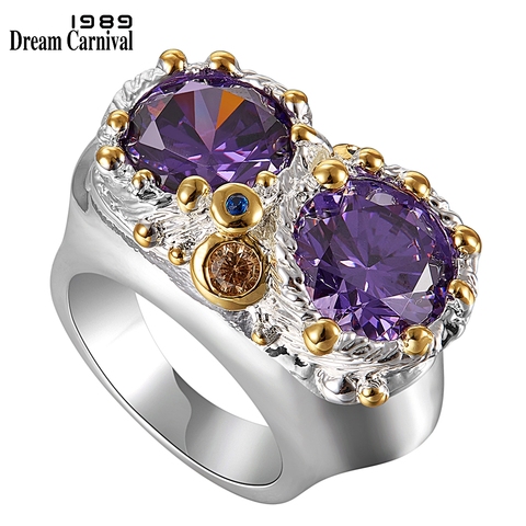 DreamCarnival1989 Purple Zircon Rings for Women Wedding Must Have 2022 Jewelry Owl Big Eyes Design Two Tones Color WA11754 ► Photo 1/6