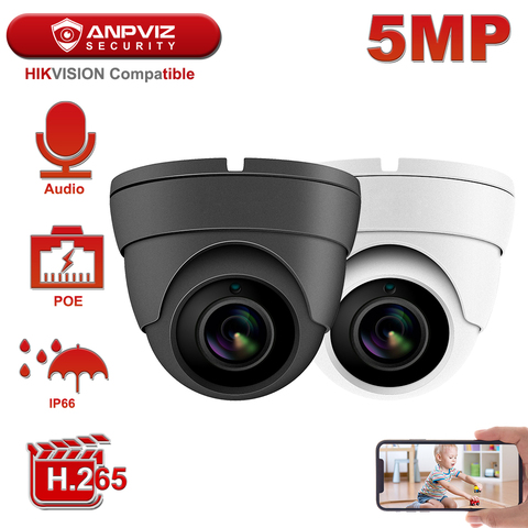 Hikvision Compatible Anpviz 5MP POE IP Camera Outdoor/Indoor 2592 x 1944 Dome Security Video Surveillance Audio Built-in Mic ► Photo 1/6