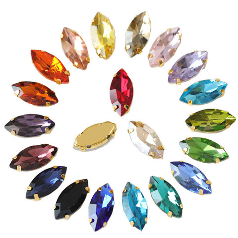 Hot Sales ! Horse eye Colorful Glass Crystal Sew On Rhinestones With Gold Claw Flatback Leaf Sew On Claw Stone For Garment B3544 ► Photo 1/6