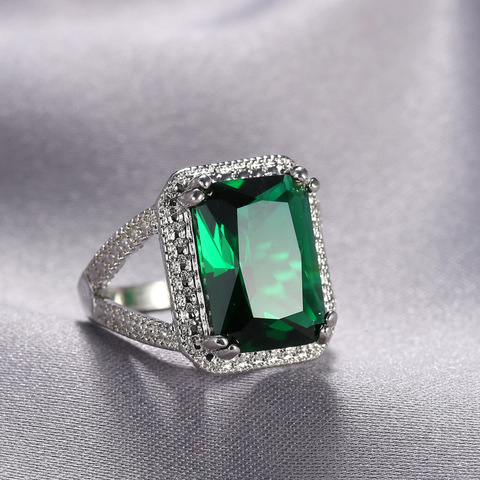 Vintage 100%  silver color  Wedding Engagement Women Ring with big square green crystal rings Jewelry Wholesale ► Photo 1/5
