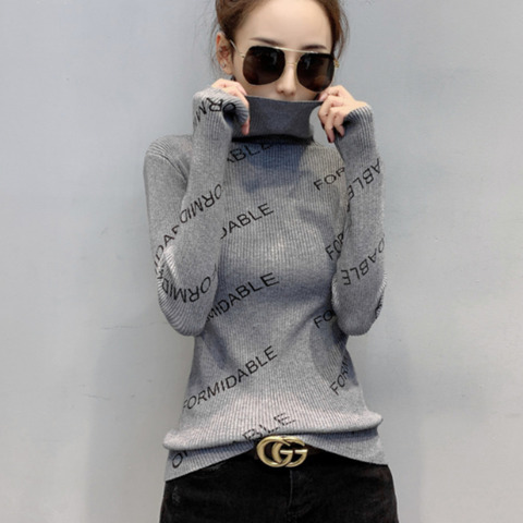 #3802 Black Grey White Korean Style Turtleneck Sweater Women Knitted Tight Sweater Slim Pullover Feminino Thin Knitted Tops ► Photo 1/6