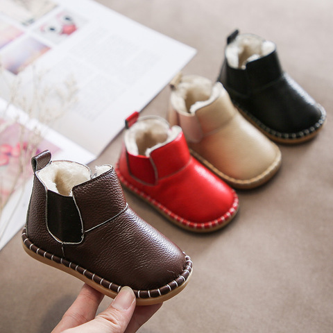 Baby Girls Boys Snow Boots Winter Infant Toddler Warm Plush Boots Soft Bottom Genuine Leather Waterproof Kids Children Shoes ► Photo 1/6