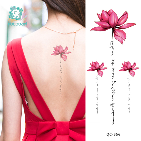 Rocooart 1pcs Hot Red lotus flower Water Transfer Tattoo Stickers Back Waist  Women Art Temporary Tattoo Girl Sexy Flash Tatoos ► Photo 1/6