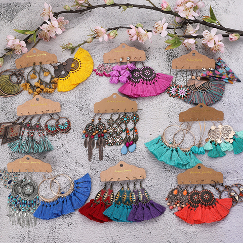 Ethnic Sundry Color Feather Tassel Earrings Sets Bundles for Women 2022 Boho Vintage Metal Water Drop Earring Jewelry Gifts ► Photo 1/6