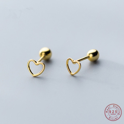 WANTME Genuine 100% 925 Sterling Silver Jewelry Cute Small Simple Hollow Love Heart Stud Earrings Glossy Beads Earplugs Women ► Photo 1/6