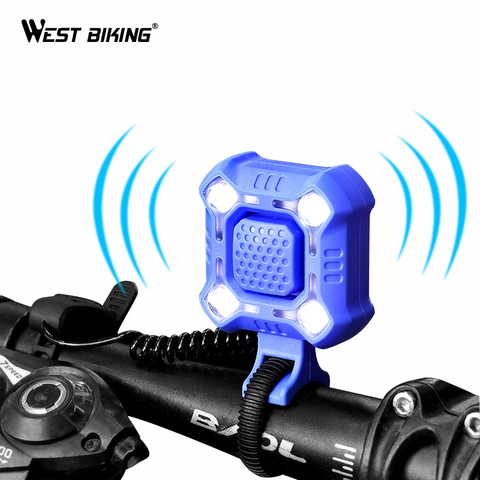 WEST BIKING 140 dB Bike Bell 4 Lamp Cycling Light 1200mAh Electric Horn Waterproof USB Charging Loud Alarm Security Bicycle Bell ► Photo 1/6