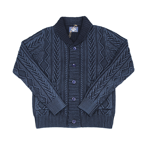 BOB DONG Shawl Collar Indigo Cotton Cardigan Jacquard Pattern Sweater For Men ► Photo 1/6