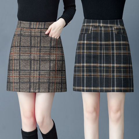 Tartan Skirt Short Skirt Autumn and Winter 2022 Large Woolen a Word Female Woman Skirts Mujer Faldas Saias Mulher ► Photo 1/6