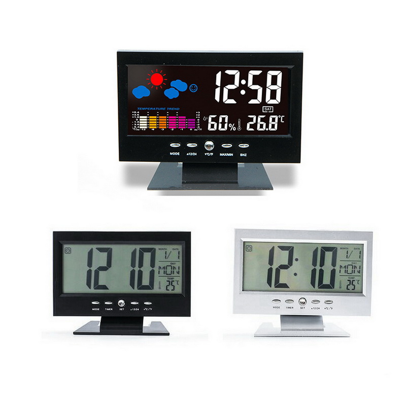 New LED Digital Alarm Clock Snooze Calendar Thermometer Weather Color Display 